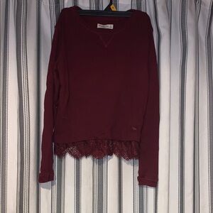 Red Long Sleeve Ruffled Blouse